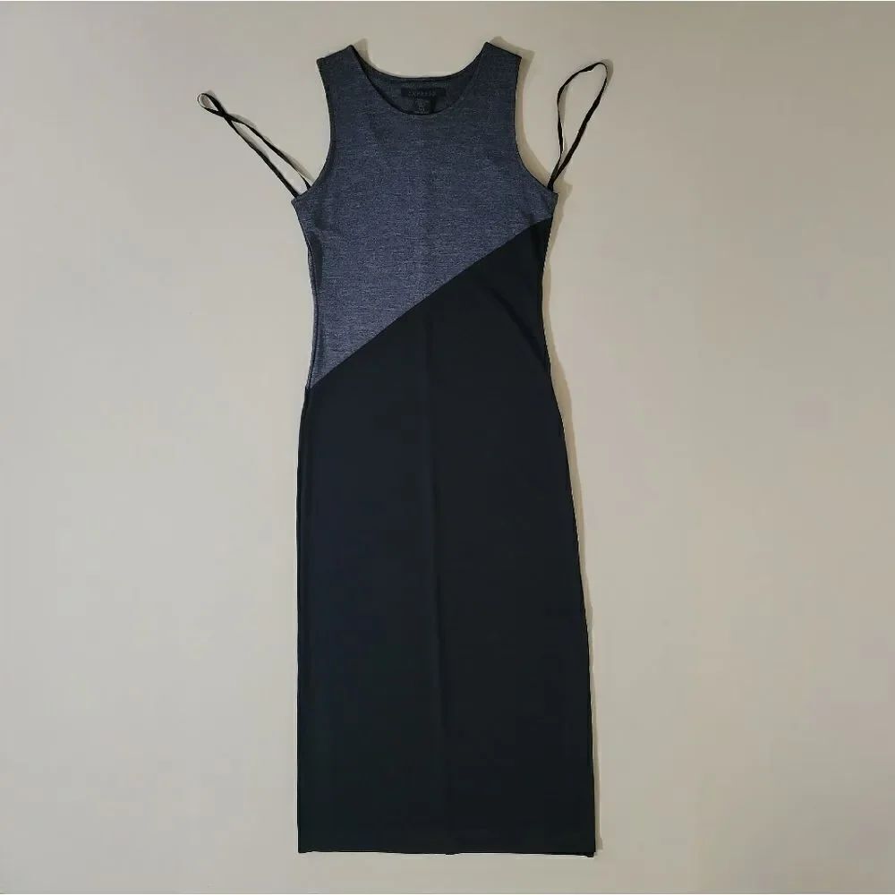 Express Colorblock Black Gray Maxi Length Sleeveless Dress